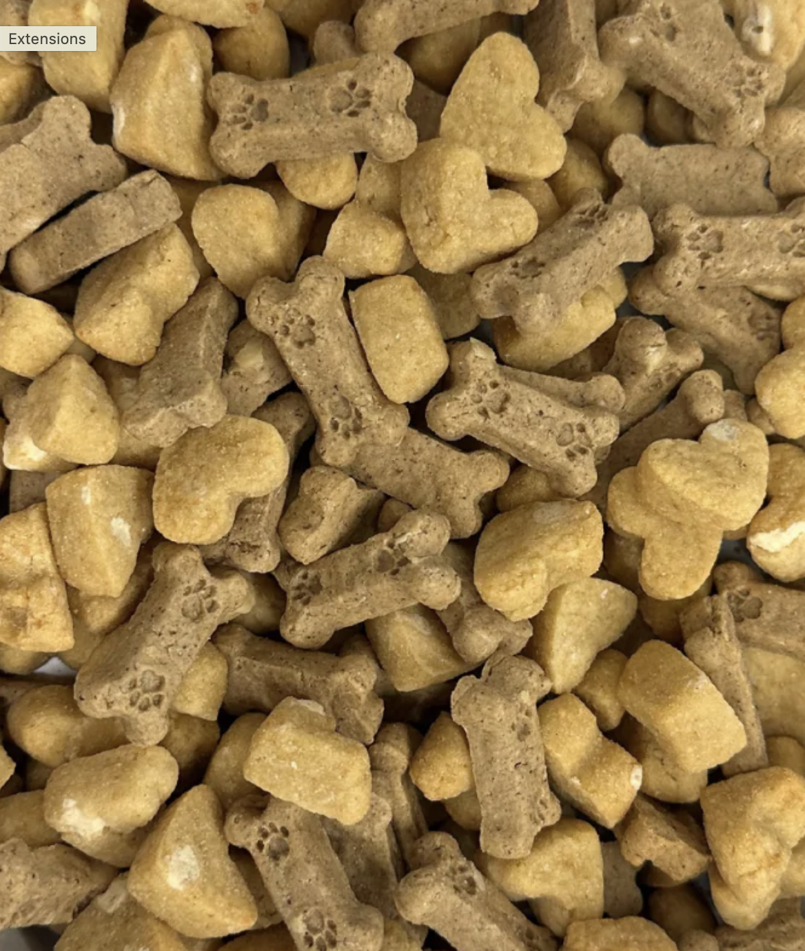 Pile of bone and heart shaped dog treats